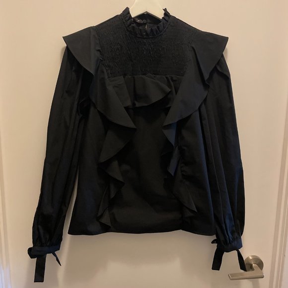 Zara Black Ruffle Top With Bows - Picture 6 of 7